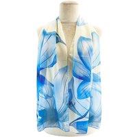 Vellin Women's Abstract Lily Floral Print Chiffon Scarf in Blue