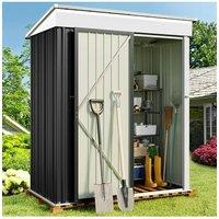 Living and Home 5 x 3 ft Black Metal Shed Garden Storage Shed Pent Roof Lockable Door with Tool Storage Shelves
