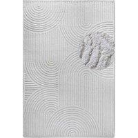 THE RUGS Chappe High Pile Rug Runner Soft Geometric Polyester Shaggy Rug in White | Size: 80 cm x 240 cm