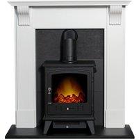 Adam Fires & Fireplaces Harrogate in White & Black with Aviemore Stove in Black, 39 Inch