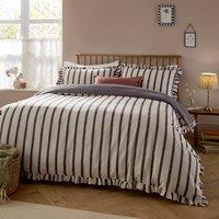Wylder Connie Striped Ruffle Duvet Cover Set in Light Beige | Size: Double