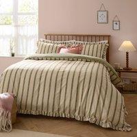 Wylder Connie Striped Ruffle Duvet Cover Set in Olive | Size: King