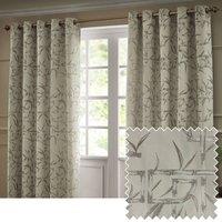 Paoletti Bamboo Fully Lined Jacquard Eyelet Curtain Pair in Beige | Size: 168 cm width x 229 cm drop