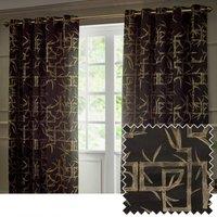 Paoletti Bamboo Fully Lined Jacquard Eyelet Curtain Pair in Black | Size: 229 cm width x 229 cm drop