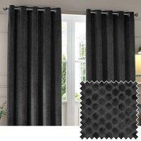 Paoletti Neptune Fully Lined Velvet Eyelet Curtain Pair in Charcoal | Size: 168 cm width x 229 cm drop