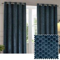Paoletti Neptune Fully Lined Velvet Eyelet Curtain Pair in Navy | Size: 117 cm width x 137 cm drop