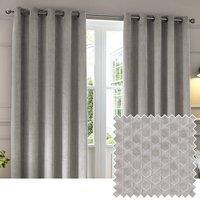 Paoletti Neptune Fully Lined Velvet Eyelet Curtain Pair in Silver | Size: 117 cm width x 183 cm drop