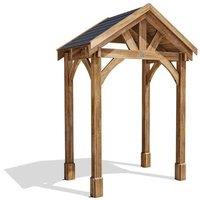 Dunster House Wooden Porch Canopy Kit 2m x 1.5m Black Shingles Full Height 4 Post in Brown