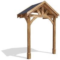 Dunster House Wooden Porch Canopy Kit 2m x 1.5m Black Shingles Full Height 2 Post in Brown
