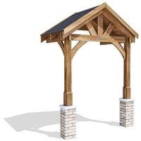 Dunster House Wooden Porch Canopy Kit 2m x 1.5m Black Shingles Half Height 2 Post in Brown