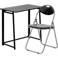 Harbour Housewares Folding Wood Desk & Chair Set - Compact Computer Office Study Set in Black