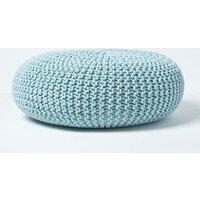 Homescapes Large Round Cotton Knitted Pouffe Footstool in Bright Blue