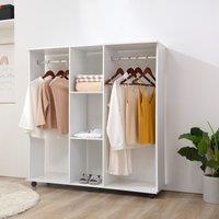 HOMCOM Mobile Double Open Wardrobe w/ Clothes Hanging Rail Colthing in White