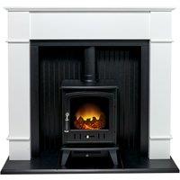 Adam Fires & Fireplaces Adam Oxford Stove Fireplace in Pure White with Aviemore Electric Stove in Black, 48 Inch in Black