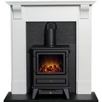 Adam Fires & Fireplaces Adam Harrogate Stove Fireplace in Pure White & Black with Hudson Electric Stove in Black, 39 Inch