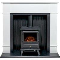 Adam Fires & Fireplaces Adam Oxford Stove Fireplace in Pure White with Hudson Electric Stove in Black, 48 Inch in Black
