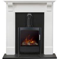 Adam Fires & Fireplaces Adam Harrogate Surround in Pure White with Keston Electric Stove, 39 Inch in Black