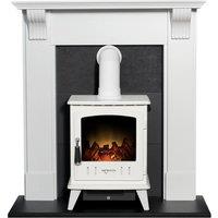 Adam Fires & Fireplaces Harrogate in White & Black with Aviemore Stove in White, 39 Inch