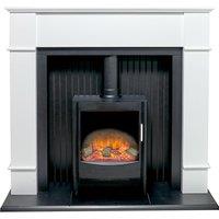 Adam Fires & Fireplaces Adam Oxford Stove Suite in Pure White with Sureflame Keston Electric Stove in Black, 48 Inch in Black