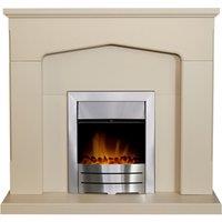 Adam Fires & Fireplaces Adam Cotswold Fireplace in Stone Effect with Colorado Electric Fire in Brushed steel, 48 Inch in Cream
