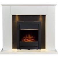 Adam Fires & Fireplaces Adam Eltham Fireplace in Pure White & Black with Downlights & Colorado Black Electric Fire, 45 Inch