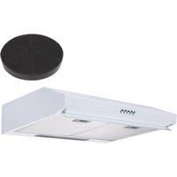 SIA 60cm White Visor Cooker Hood Kitchen Extractor Fan with Carbon Filter