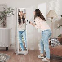 HOMCOM Jewelry Cabinet Full Length Mirror Lockable Jewelry Organizer in White