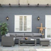 OUTSUNNY 6 PCs PE Rattan Corner Sofa Set Outdoor Conservatory Furniture w/ Cushion in Grey