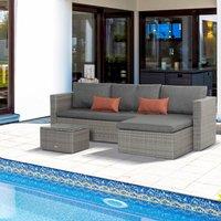 OUTSUNNY 3 PCS Outdoor PE Rattan Furniture Sofa Set w/ Tempered Glass Table & Cushions in Grey