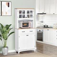 HOMCOM Coastal Style Kitchen Cupboard Microwave Stand Storage Cabinet in White
