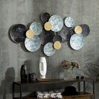 HOMCOM 3D Metal Wall Art Modern Circle Hanging Wall Sculpture Blue Gold Home Decor