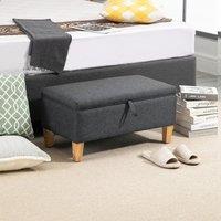 HOMCOM Linen Storage Ottoman Footstool for Toy Box, Bed End, Shoe Bench in Dark Grey