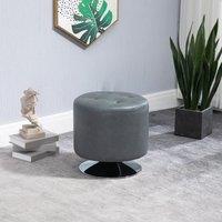 HOMCOM Foot Stool Round PU Ottoman with Thick Padding & Solid Steel Base in Grey