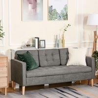 HOMCOM 3 Seater Sofa Button Tufted Fabric Couch Hidden Storage Rubberwood in Grey