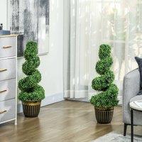 HOMCOM Set of 2 Decorative Artificial Plants Spiral Boxwood Tree for Decor in Green