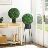 HOMCOM 40cm Artificial Topiary Balls Set of 2 Hanging Faux Boxwood Balls in Green