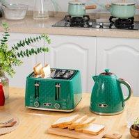 HOMCOM 1.7L Kettle & Toaster Set with Defrost Reheat & Crumb Tray Green