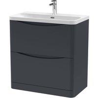 Balterley Bathroom Floor Standing 2 Drawer Vanity, Ceramic Basin, Grey, 800mm in Grey