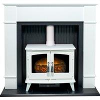 Adam Fires & Fireplaces Adam Oxford Stove Fireplace in Pure White with Woodhouse White Electric Stove, 48 Inch