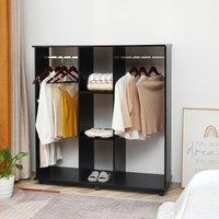 HOMCOM Mobile Double Open Wardrobe w/ Clothes Hanging Rail Colthing in Black
