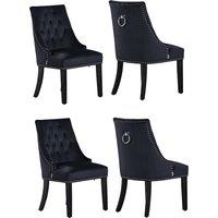 Life Interiors Set of 4 'Windsor' Knocker Back Velvet Dining Chairs Solid Wood Legs in Black