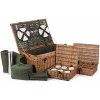 Red Hamper Wicker Rope Handled Green Tweed 6 Person Fitted Picnic Basket in Brown
