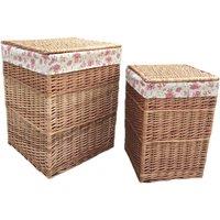 Red Hamper Set of 2 Cotton Lined Light Steamed Square Laundry Baskets
