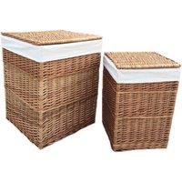 Red Hamper Set of 2 Cotton Lined Light Steamed Square Laundry Baskets in White