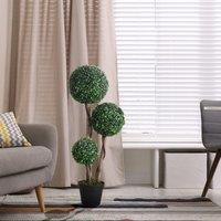 HOMCOM Artificial Plant Boxwood Ball Topiary Tree Indoor Outdoor, 90cm in Dark Green
