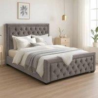 Bed Time UK Naples Bed Frame with Chesterfield Floor Standing Headboard & FB in Grey | Size: Double