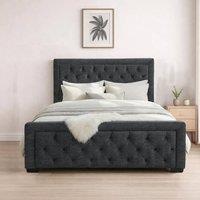 Bed Time UK Naples Bed Frame with Chesterfield Floor Standing Headboard & FB in Charcoal | Size: King