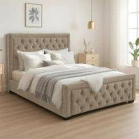 Bed Time UK Naples Bed Frame with Chesterfield Floor Standing Headboard & FB in Cream | Size: Small Double