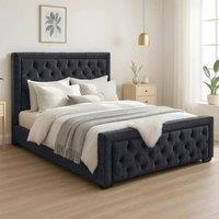 Bed Time UK Naples Bed Frame with Chesterfield Floor Standing Headboard & FB in Black | Size: Double