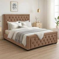 Bed Time UK Naples Bed Frame with Chesterfield Floor Standing Headboard & FB in Taupe | Size: Double